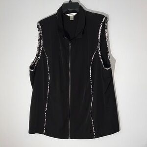 CJ Banks Black Zip-Up Vest with Patterned‎ Trim Plus Size 2X